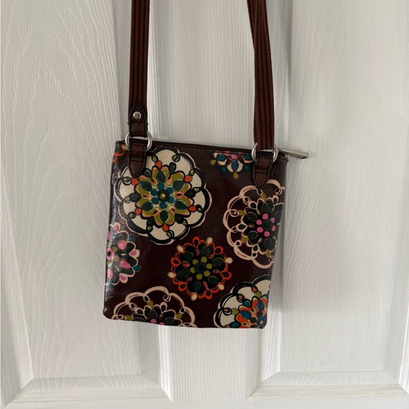 Fossil Key-Per Floral Crossbody Bag Brown Boho Canvas - Picture 4 of 8